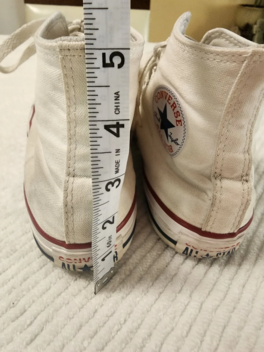 Converse White High Top Sneakers with Red & Navy Stripe - Picture 4 of 9